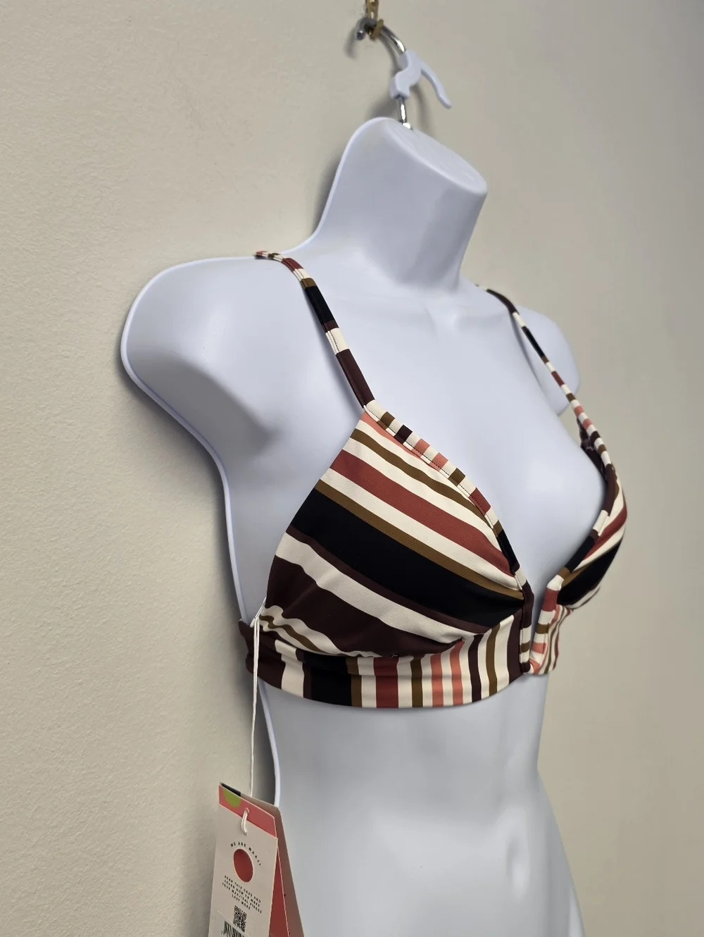 Maaji Burgundy Barcode Parade Reversible Triangle Bikini Swim Top L